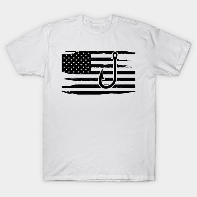 Fishing and American Flag T-Shirt by KC Happy Shop